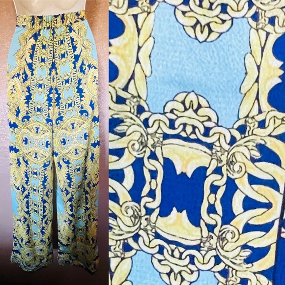 MINAA MONROE Baroque Status Print High Waist PALAZZO PANTS size XS/Small - Picture 2 of 7
